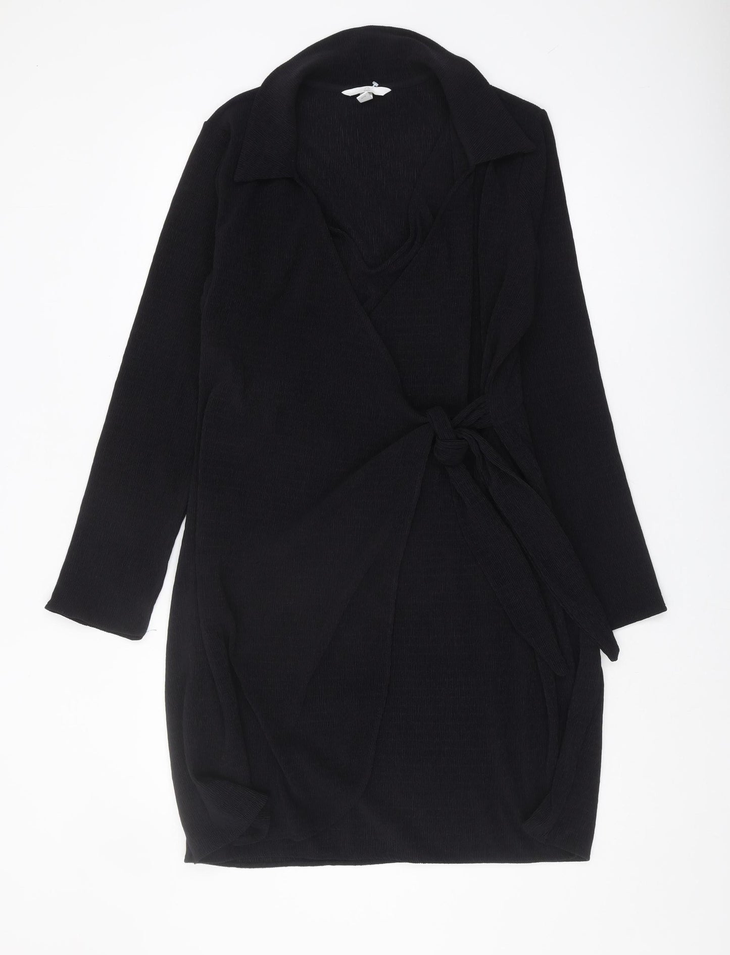 H&M Women's Black Wrap Dress, Size 12, Long Sleeve
