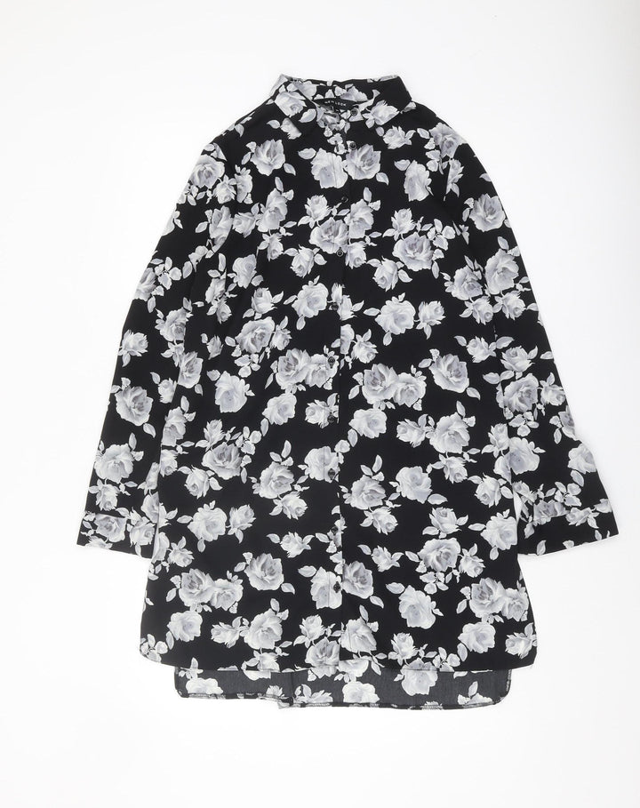 New Look Women's Black Floral Tunic Shirt Size 10