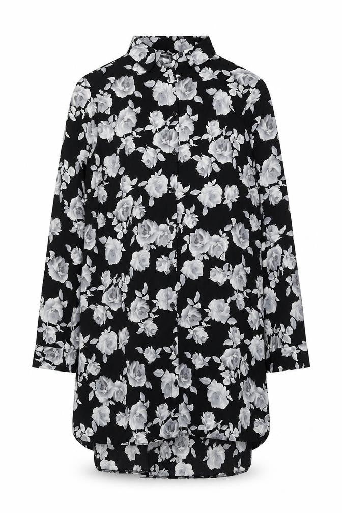 New Look Women's Black Floral Tunic Shirt Size 10