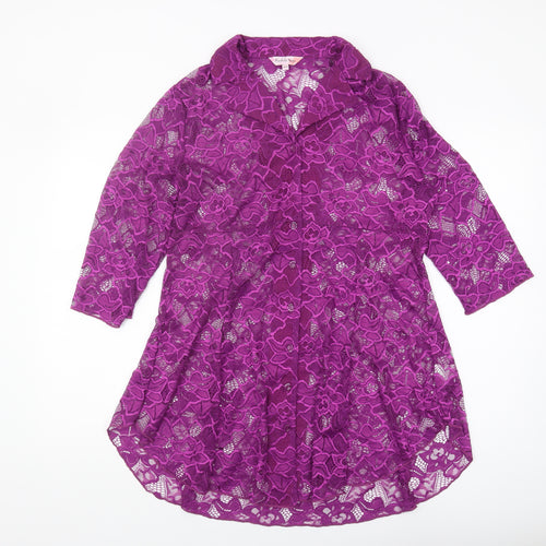Michele Hope Women Purple Lace Floral Top L