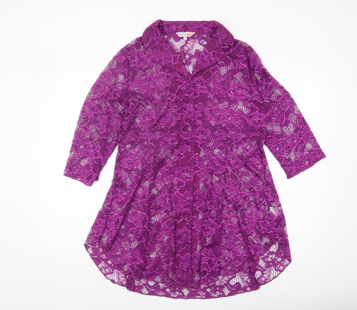 Michele Hope Women Purple Lace Floral Top L