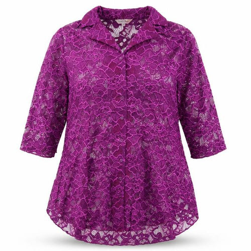 Michele Hope Women Purple Lace Floral Top L