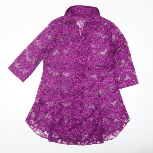 Michele Hope Women Purple Lace Floral Top L