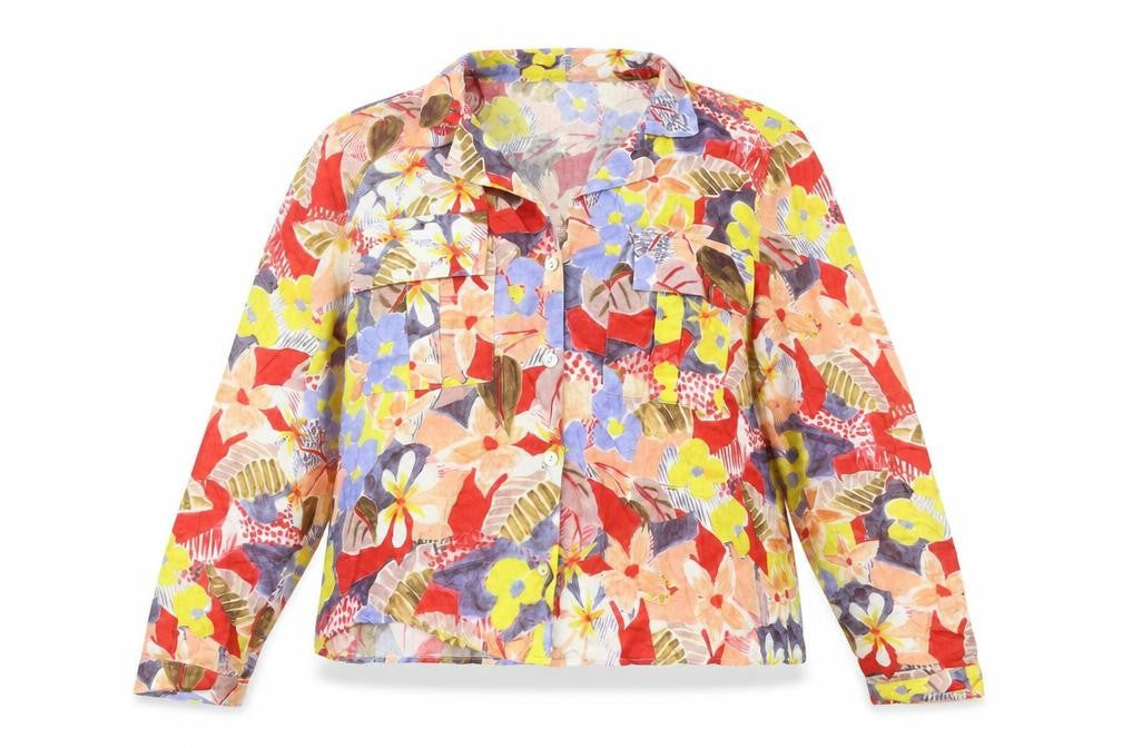 Front view of Zara Women Multicoloured Floral Button-Up Shirt L