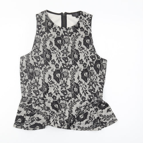 Topshop Women's Black Lace Floral Blouse Size 14 Sleeveless