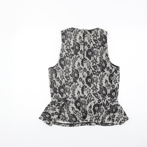 Topshop Women's Black Lace Floral Blouse Size 14 Sleeveless