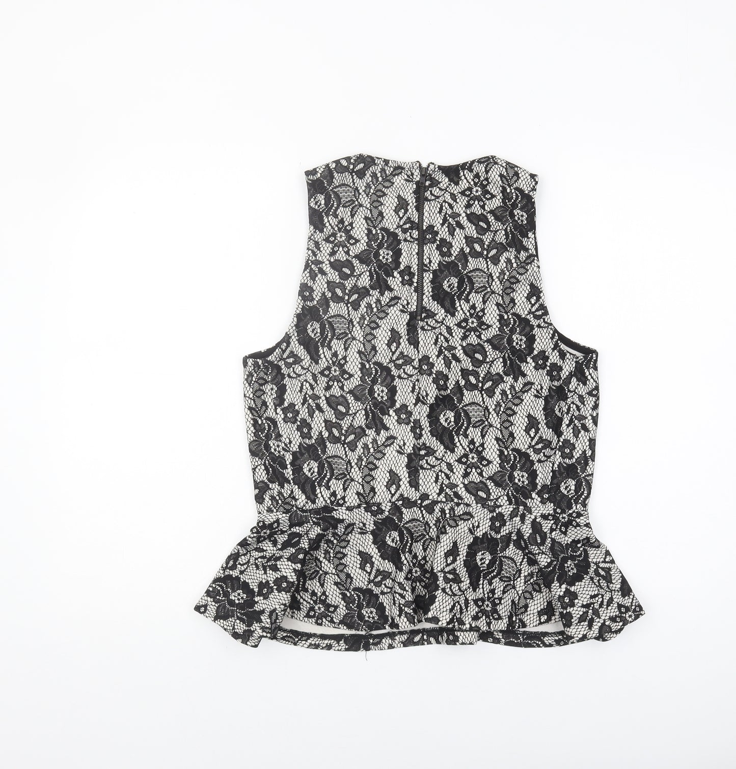 Topshop Women's Black Lace Floral Blouse Size 14 Sleeveless