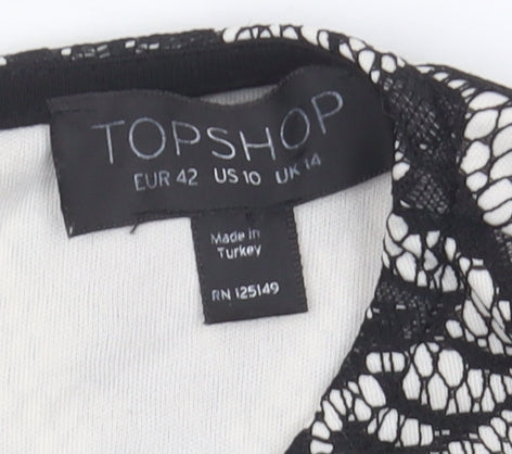 Topshop Women's Black Lace Floral Blouse Size 14 Sleeveless