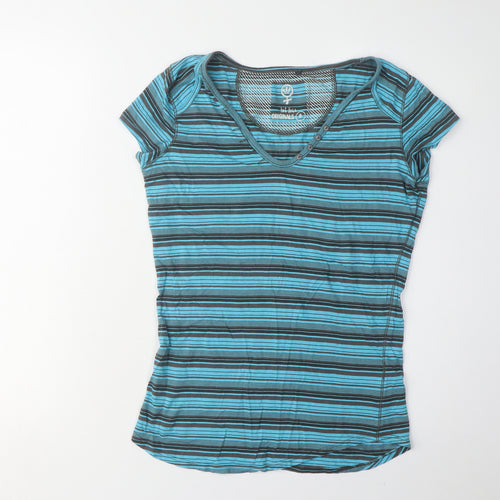 Fat Face Women's Blue Striped V-Neck T-Shirt Size 8