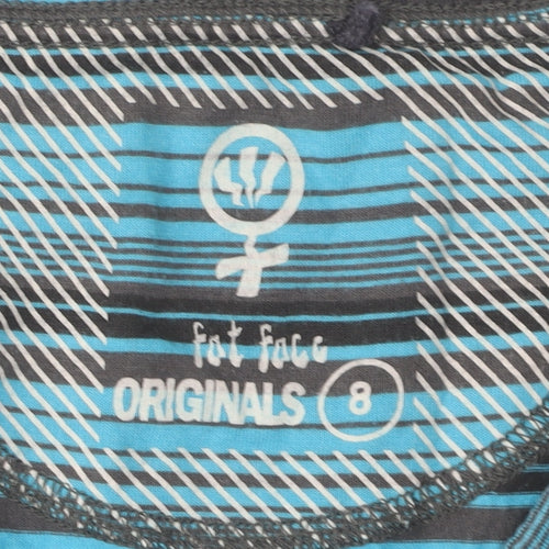 Fat Face Women's Blue Striped V-Neck T-Shirt Size 8