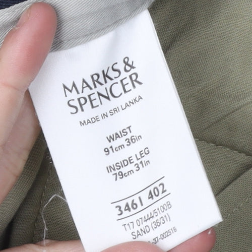 Marks and Spencer Men's Beige Cargo Trousers, 36, Casual