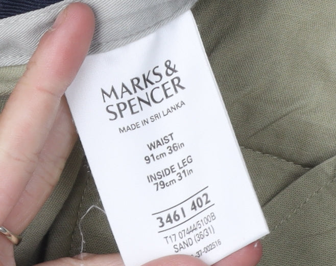 Marks and Spencer Men's Beige Cargo Trousers, 36, Casual