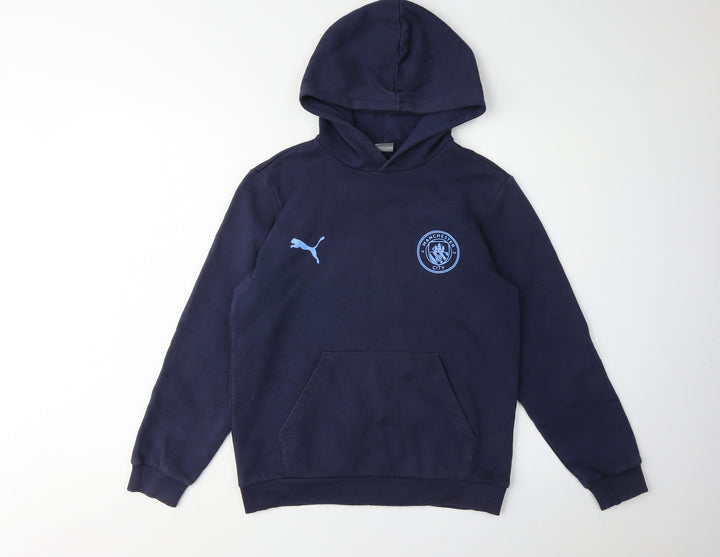 Puma Boys Blue Hoodie, Size L, Pullover Style, Football Theme