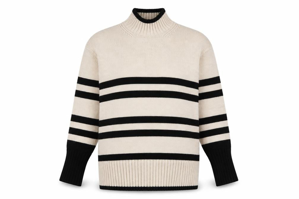 Front view of Next Women's XS Beige & Black Stripe jumper