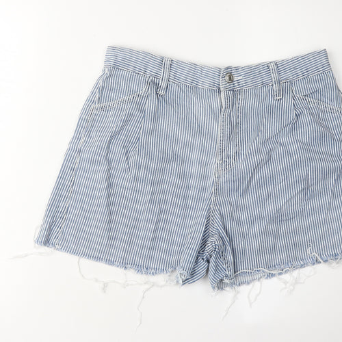 MNG Women's Blue Striped Cut-Off Cotton Shorts Size 10