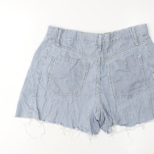 MNG Women's Blue Striped Cut-Off Cotton Shorts Size 10