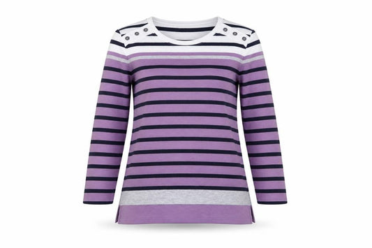 Front view of Isle Essentials Women's Striped Multicoloured T-Shirt 10-12