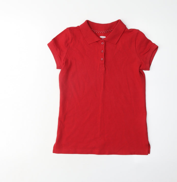 Old Navy Girls Red Polo Shirt M Short Sleeve Cotton