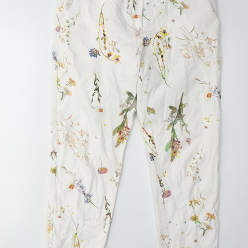 River Island Women's Floral Trousers, White, Size 12