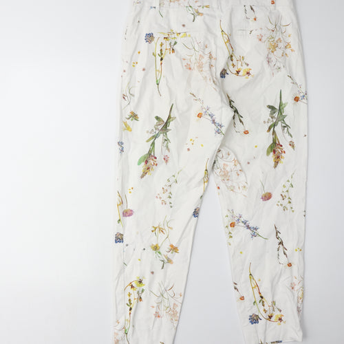 River Island Women's Floral Trousers, White, Size 12