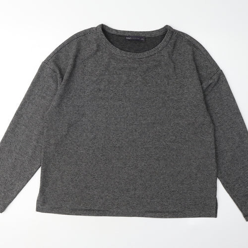 Marks and Spencer Women's Grey Striped T-Shirt Size 12
