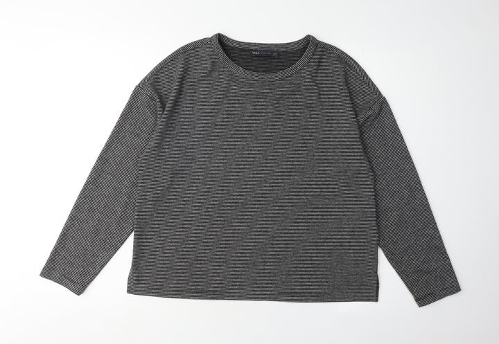Marks and Spencer Women's Grey Striped T-Shirt Size 12