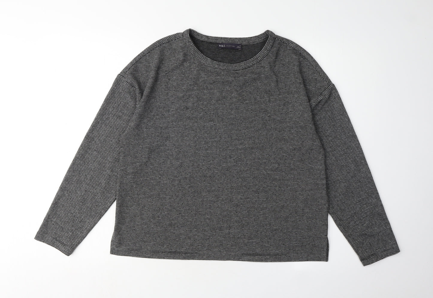 Marks and Spencer Women's Grey Striped T-Shirt Size 12