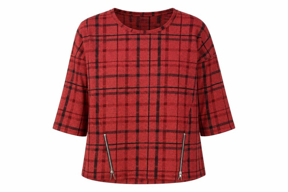 Front view of Marks & Spencer Women's Red Plaid Top, size 12