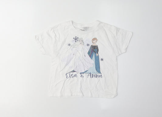 Front view of Disney girls’ elsa & anna t-shirt 3-4 years white