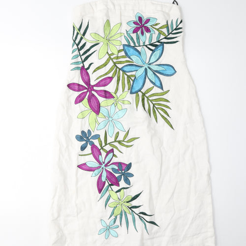 Warehouse Women's Ivory Embroidered Strapless Dress