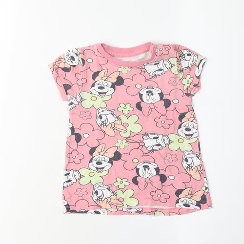 Disney Minnie Daisy Girls Pink Cartoon Graphic Print T-Shirt, 24 Months