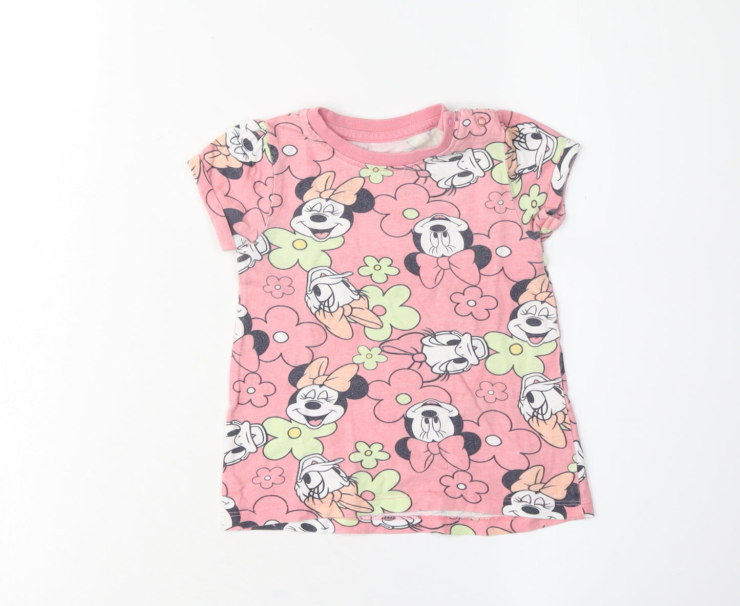 Disney Minnie Daisy Girls Pink Cartoon Graphic Print T-Shirt, 24 Months