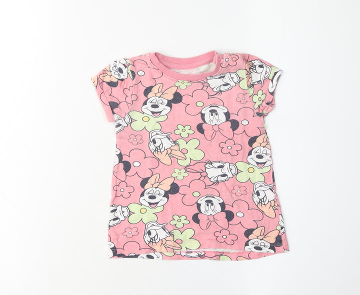 Disney Minnie Daisy Girls Pink Cartoon Graphic Print T-Shirt, 24 Months