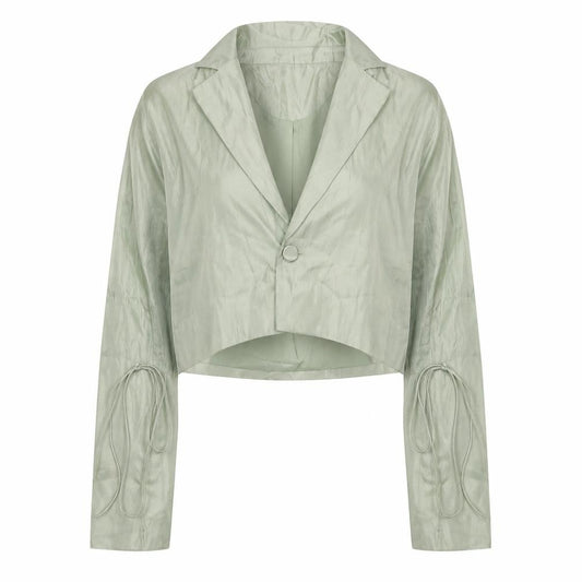 Front view of Nasty Gal Green Cropped Blazer for Women, size 6