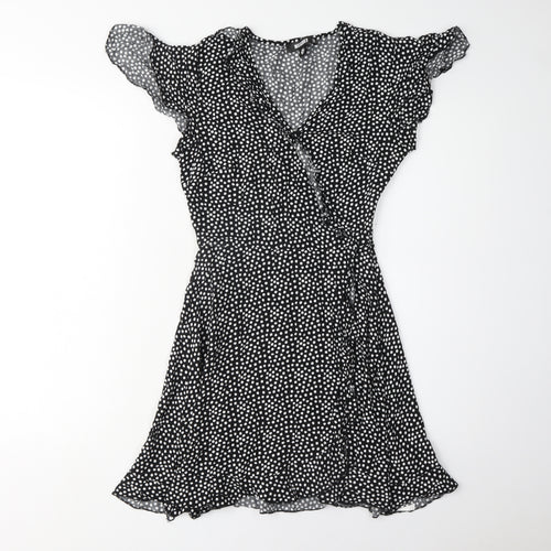 Missguided Women's Black Polka Dot Dress, Size 8, V-Neck