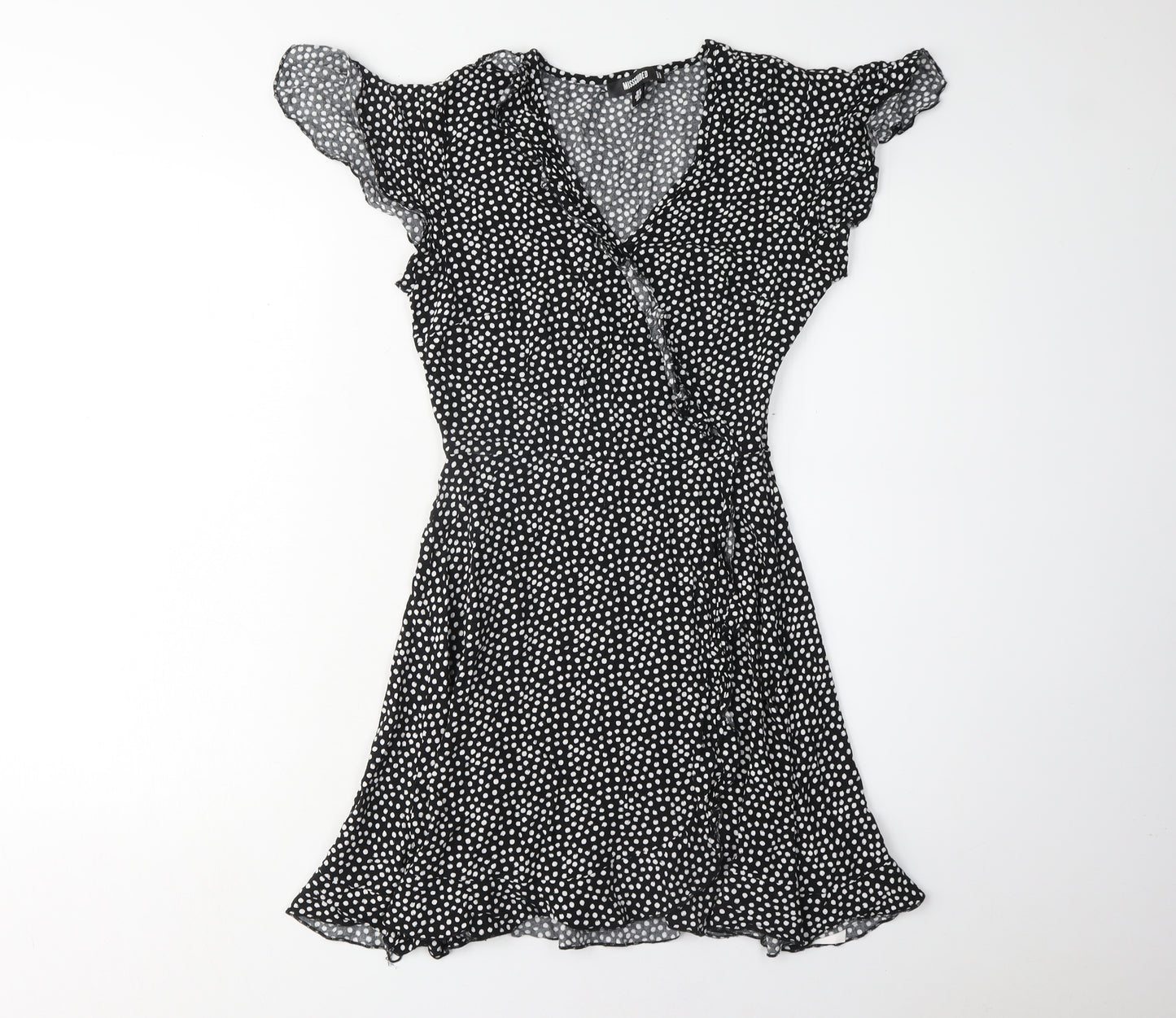 Missguided Women's Black Polka Dot Dress, Size 8, V-Neck