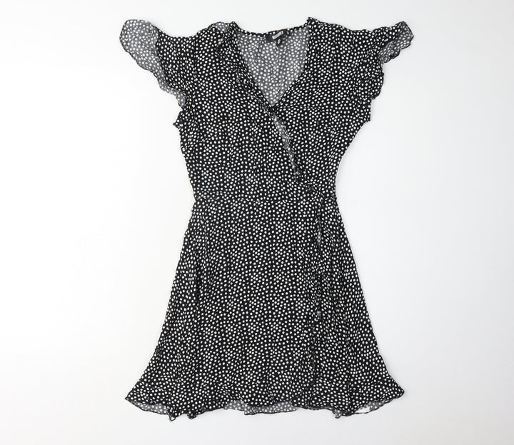 Missguided Women's Black Polka Dot Dress, Size 8, V-Neck