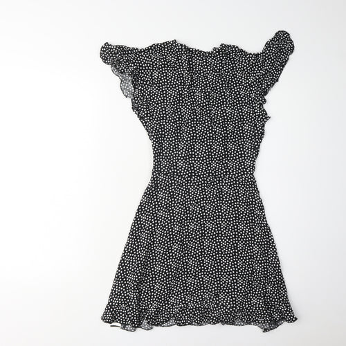 Missguided Women's Black Polka Dot Dress, Size 8, V-Neck