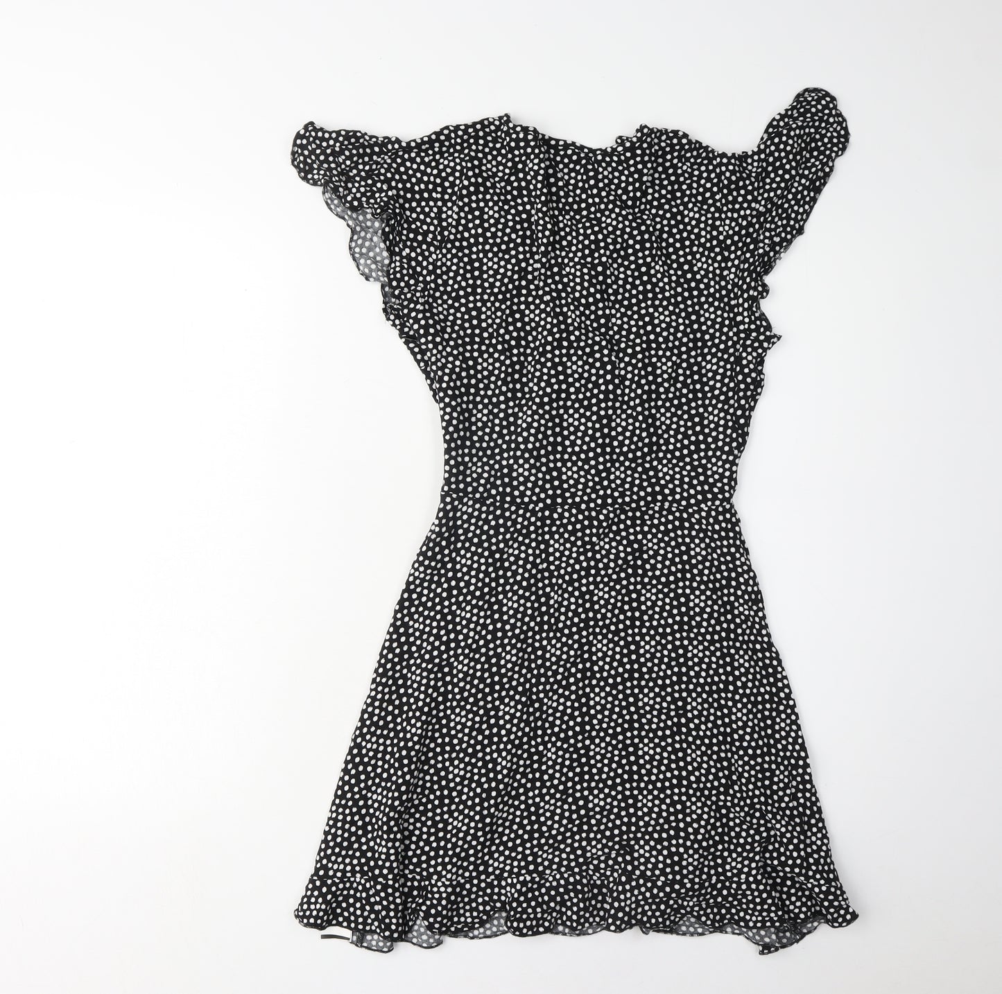 Missguided Women's Black Polka Dot Dress, Size 8, V-Neck