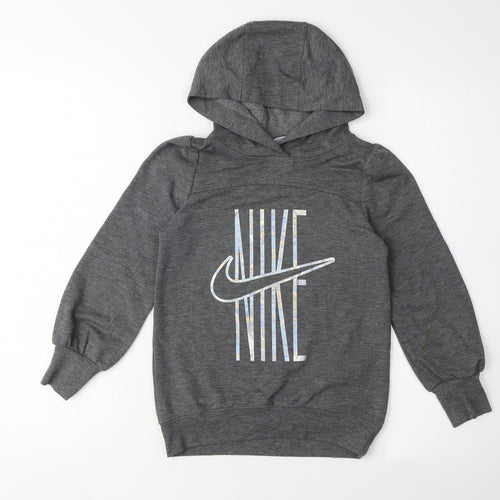 Nike Girls Grey Logo Hoodie, 5-6 Years, Casual Pullover