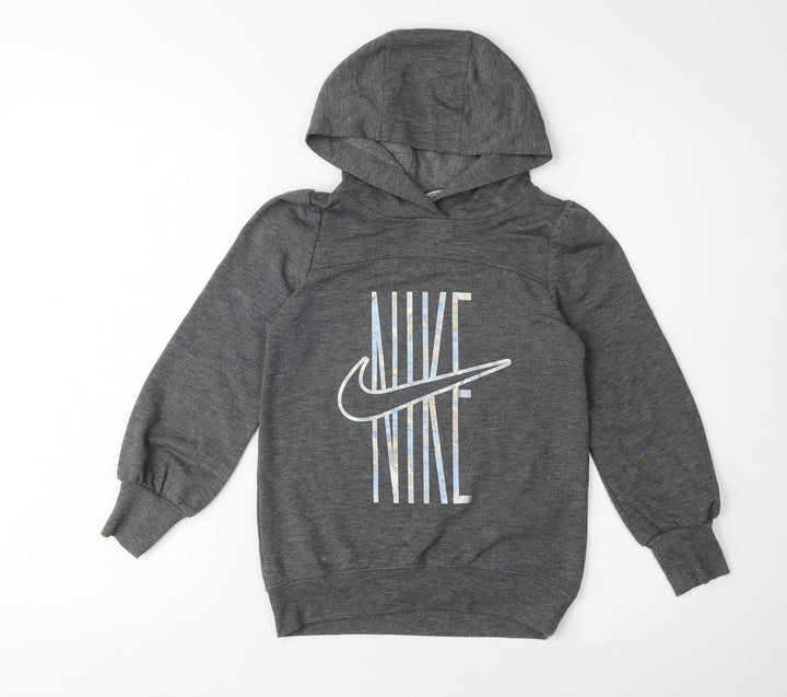 Nike Girls Grey Logo Hoodie, 5-6 Years, Casual Pullover