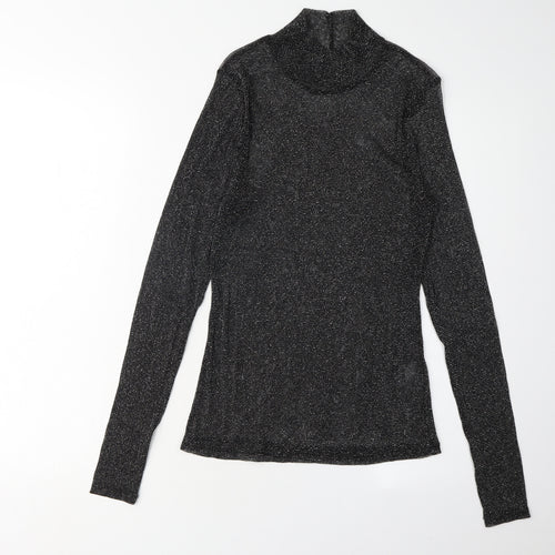 H&M Women's Black Long Sleeve High Neck Top - M