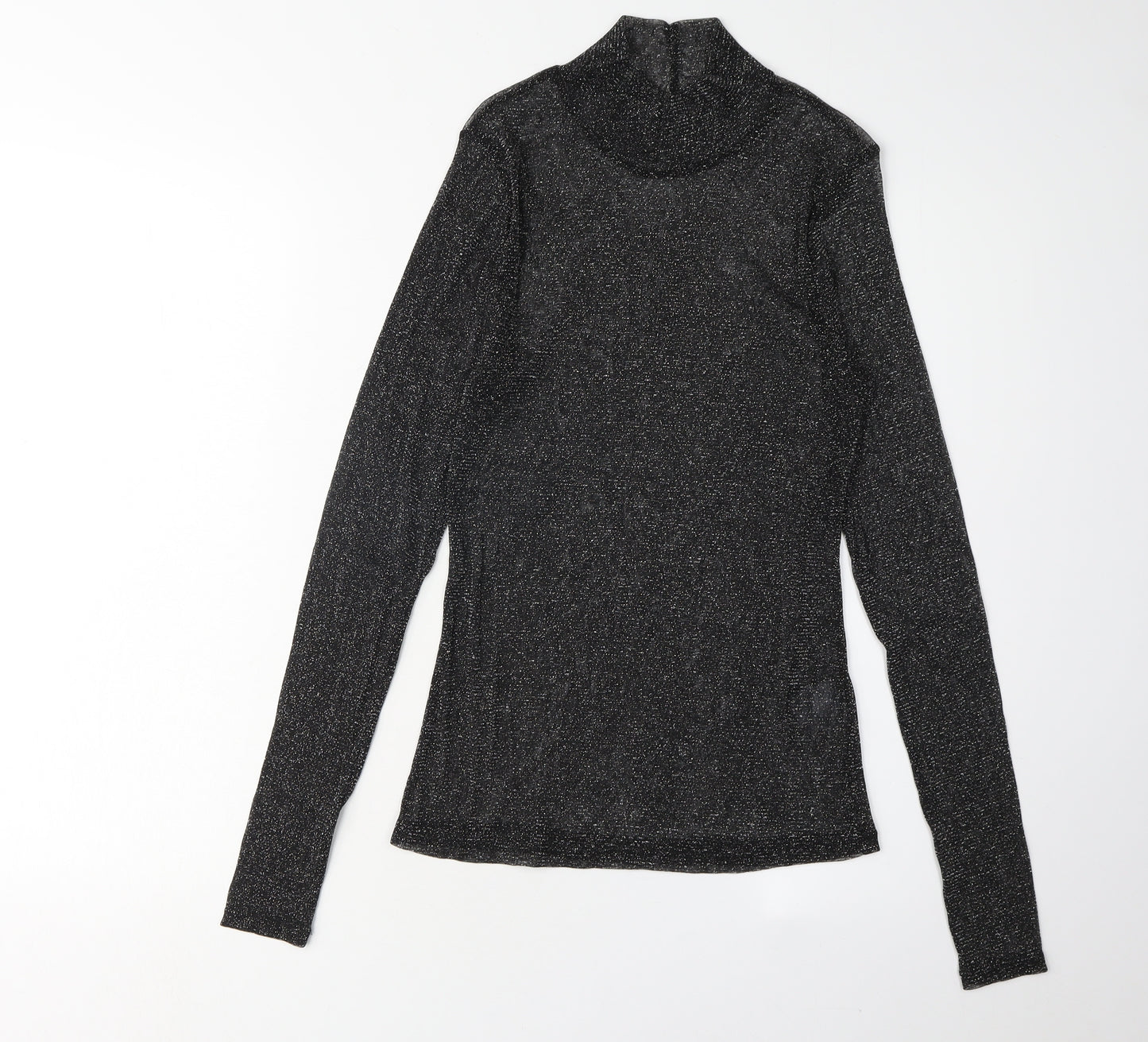 H&M Women's Black Long Sleeve High Neck Top - M