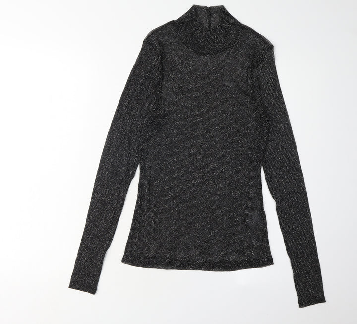 H&M Women's Black Long Sleeve High Neck Top - M