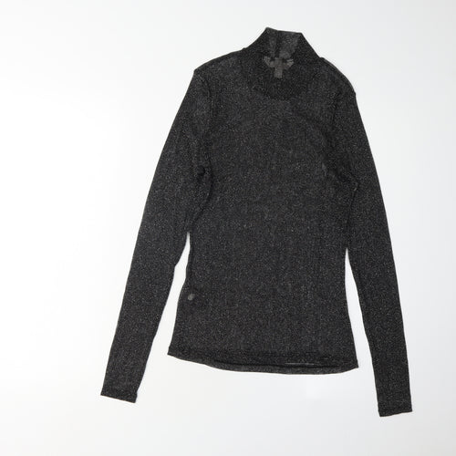 H&M Women's Black Long Sleeve High Neck Top - M