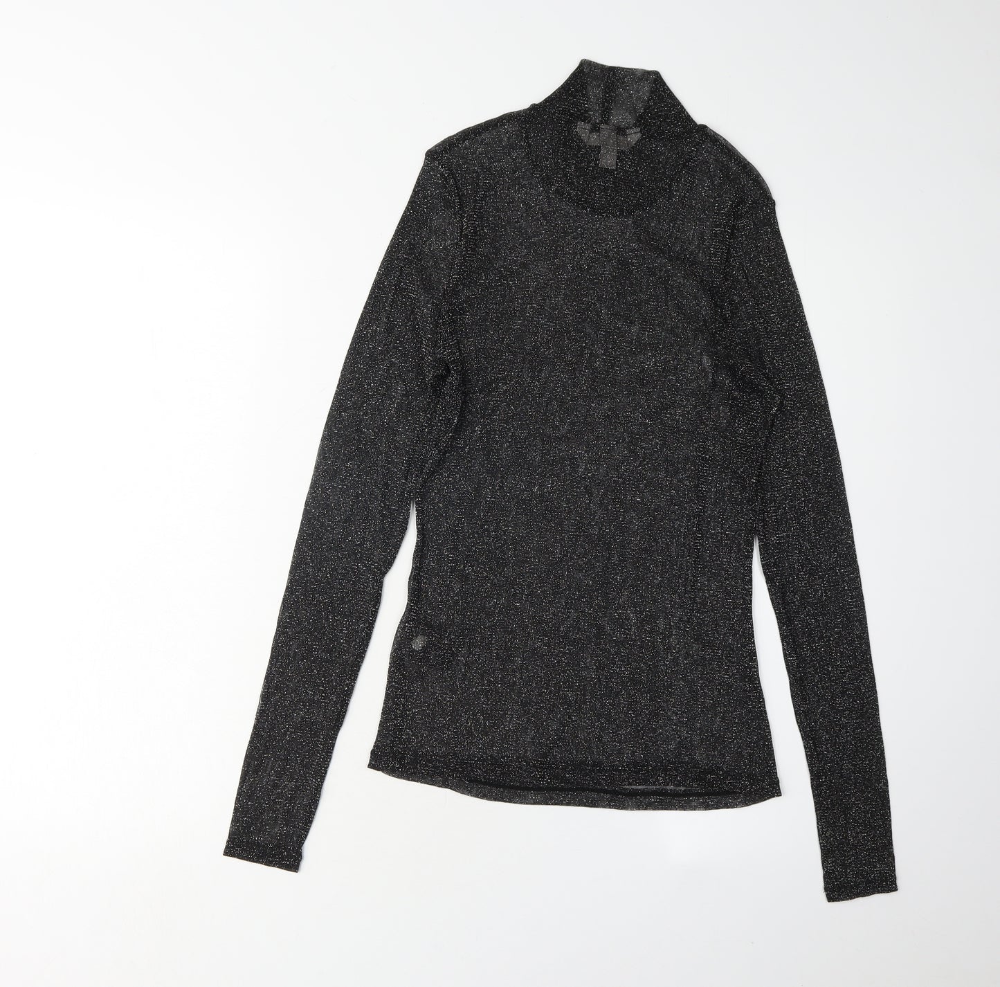 H&M Women's Black Long Sleeve High Neck Top - M