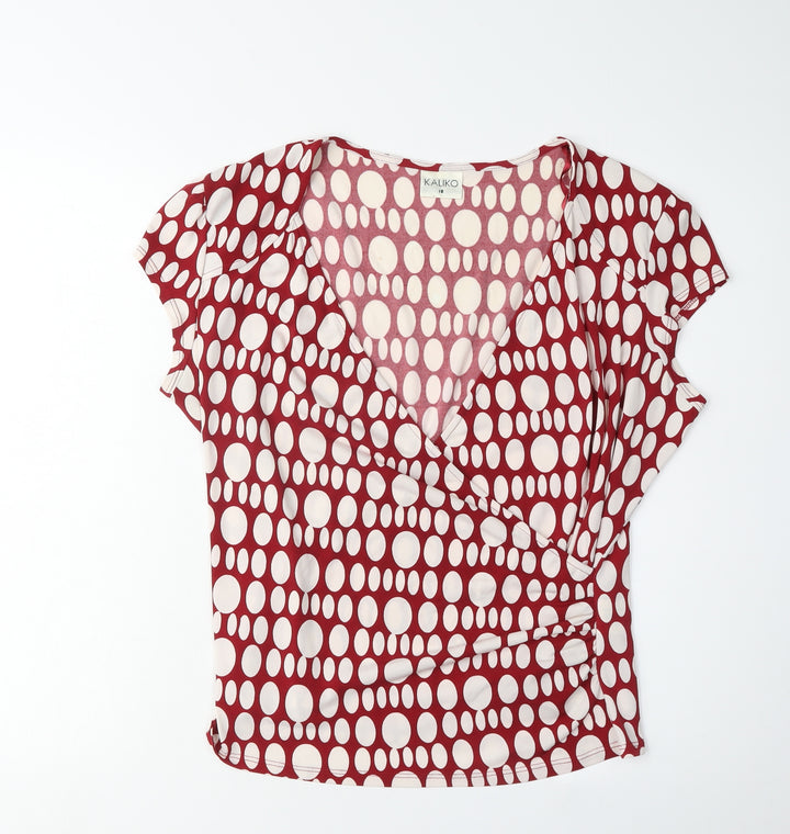Kaliko Women's Red Polka Dot Wrap Blouse, Size 18