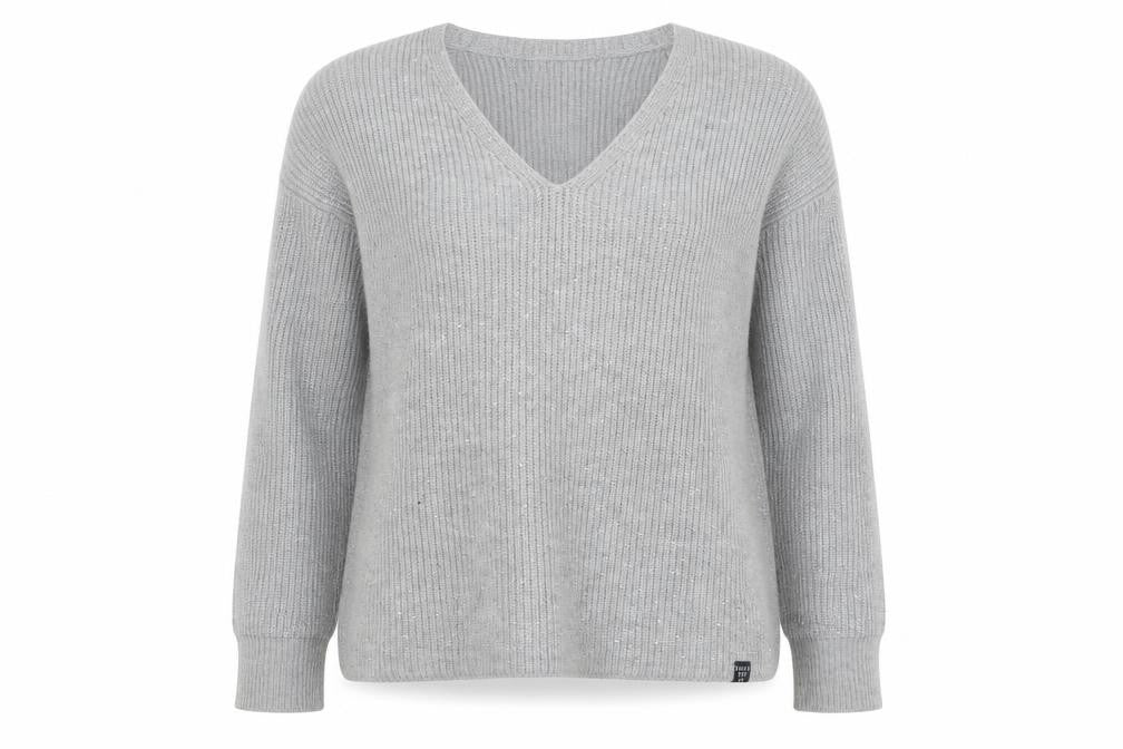 Front view of Superdry Women's Grey Knit V-Neck jumper, size 10