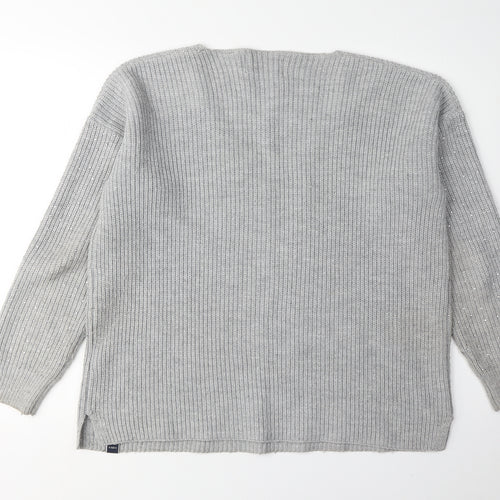 Superdry Women's Grey Knit V-Neck Pullover Jumper Size 10