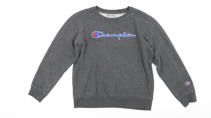 Champion Boys Grey Pullover Sweatshirt L Logo Print Casual